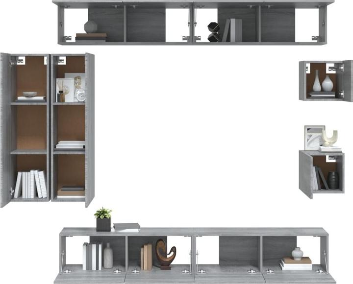 Produktbild VidaXL TV Schrank Set 8-tlg. Grau Sonoma Wohnwand Hängeschrank Schrankwand (30 x 30 x 110 cm)