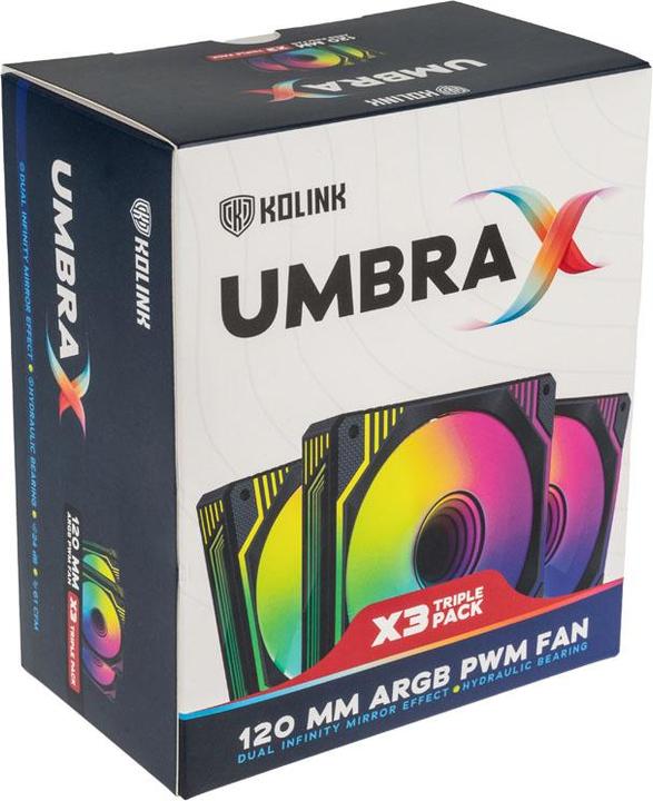 Actual product image Kolink Umbra X 120mm ARGB High Performance PWM Fan Triple Pack - Black (120 mm, 3 x)