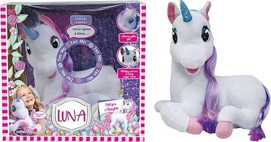 Magni Dimian BD2003-3D Soft toy Unicorn Luna with glowing horn, approx. 35 cm, moves and tells stories (36 cm)