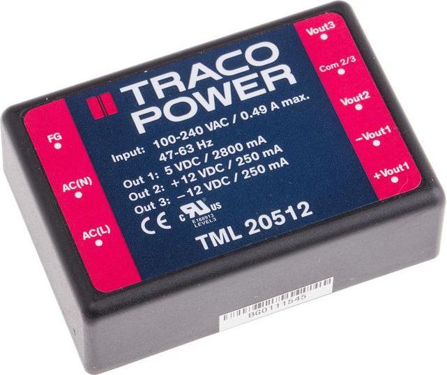 Produktbild TracoPower Netzteil gekapselt Lötpins 5,+/-12V 20W (Netzteil)