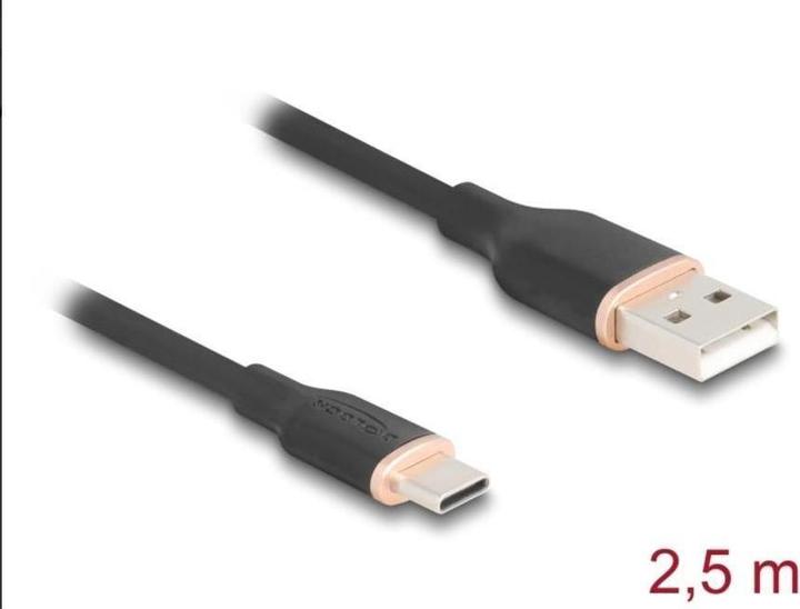 Actual product image Delock 81227 - USB 2.0 cable USB Type-A plug to USB Type-C plug 2.5 m black silicone (2.50 m, USB 2.0)