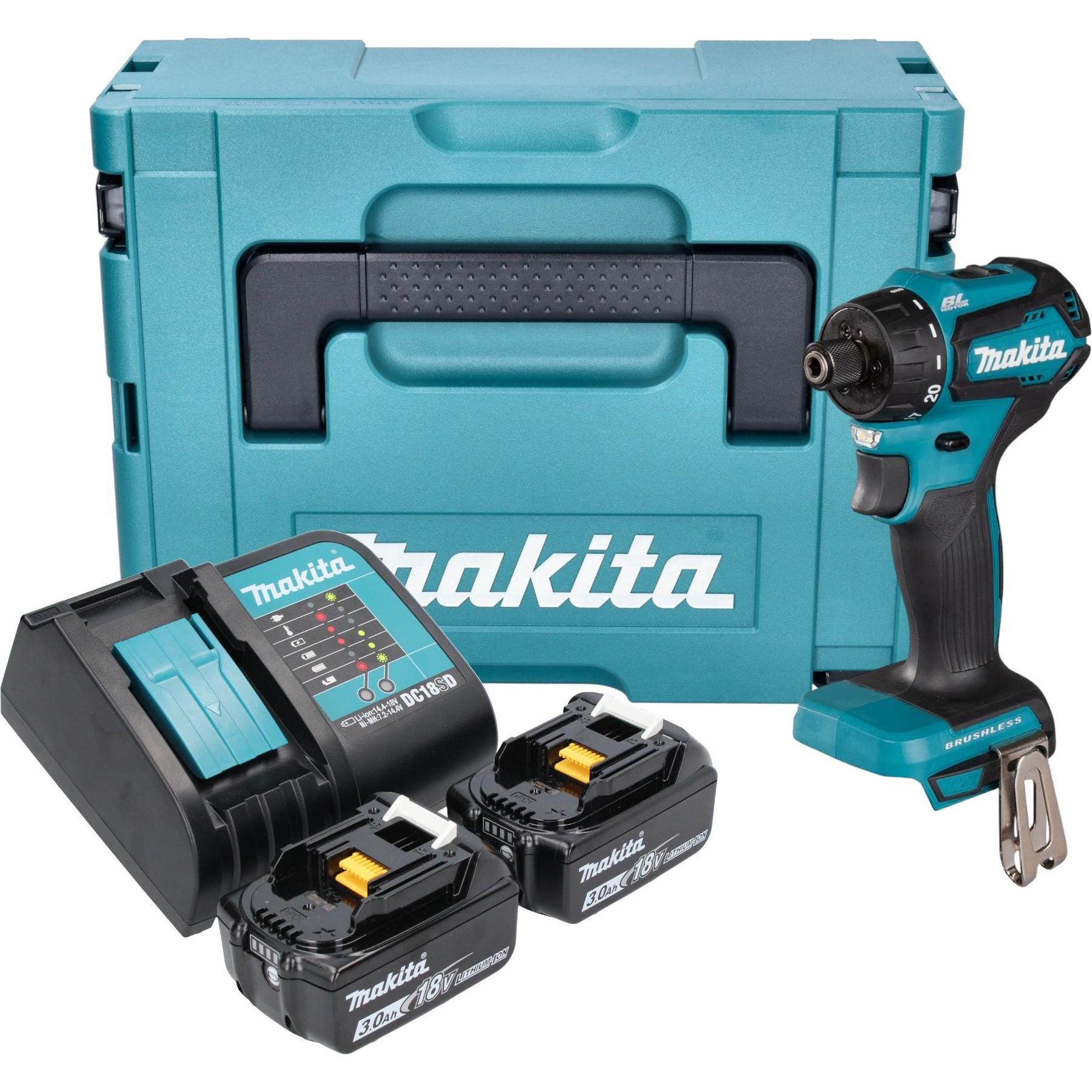 Thumbnail - Makita, Bohrmaschine + Akkuschrauber, DDF 083 SFJ Akku Bohrschrauber 18 V 40 Nm 1/4" Brushless + 2x Akku 3,0 Ah + Ladege...