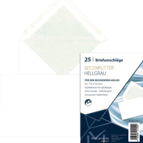 Actual product image Mailmedia Envelope offset white with silk lining, C6 (C6, 25 x)