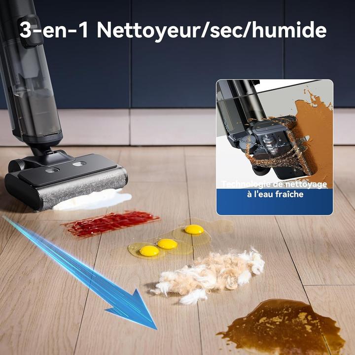 Image du produit Proscenic Aspirateur-laveur sans fil autonettoyant pour sols durs et saletés tenaces (Aspirer + balayer)