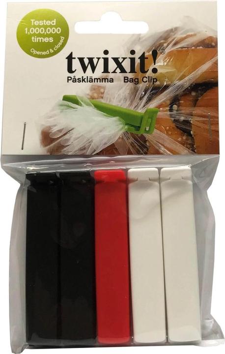 Actual product image Dalolindén bag clips 6cm 2xred 2xblack 2xwhite polybag+hanging card