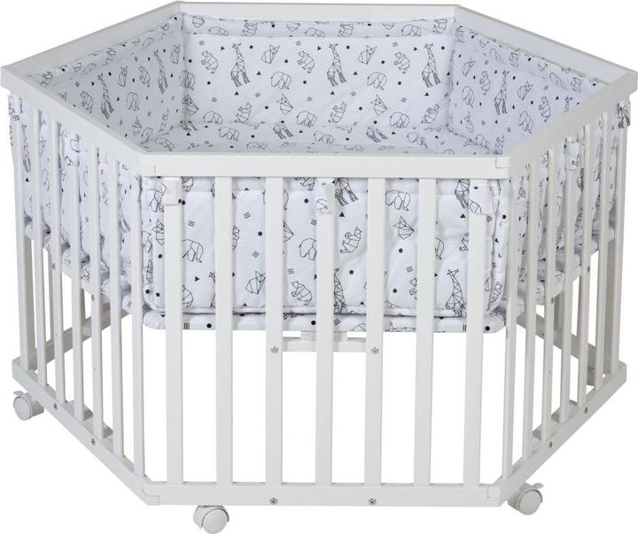 Actual product image Schardt Playpen playpen hexagonal white incl. insert - Origami - Black (106 cm, 122 cm, Pine)