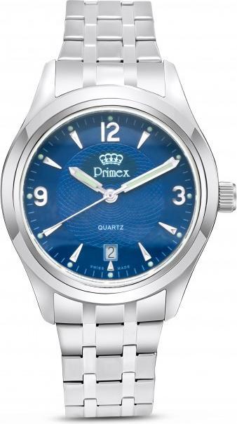 Produktbild Primex Montre Swiss Made - Bracelet Metal Argente - Cadran Bleu - Etanche 50 M
