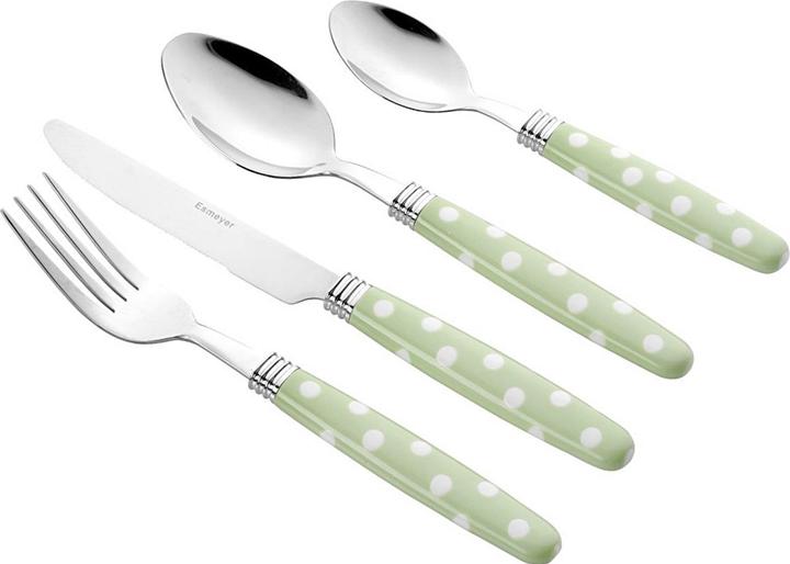 Esmeyer Liana green" 24-piece cutlery set (6 people) incl. cutlery basket (24 pcs., Cutlery set)