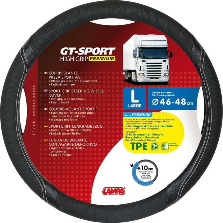 Produktbild AM GT-Sport, LKW Lenkradbezug aus Kunstleder - L - Ø 46/48 cm - Schwarz/Silber