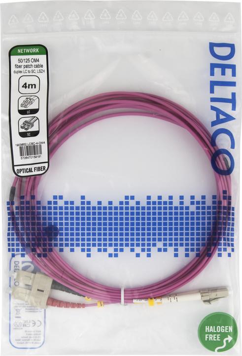 Produktbild Deltaco OM4 Fiber cable, LC - SC, duplex, multimode, 4,0m (4 m)