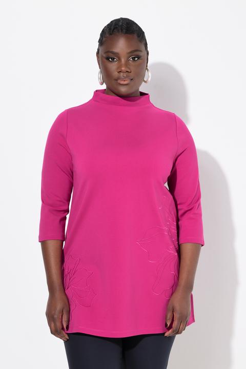Image du produit Ulla Popken Sweat à coupé évasée, col montant, broderie et manches 3/4 (50, 52)