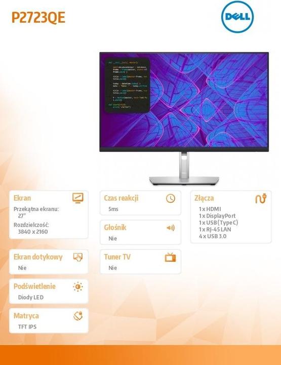 Productafbeelding Dell P2723QE (3840 x 2160 Pixels, 27")