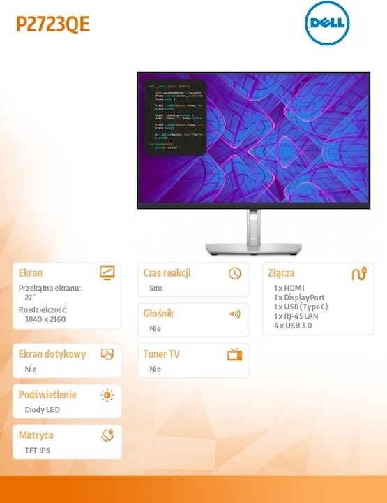 Actual product image Dell P2723QE (3840 x 2160 Pixels, 27")