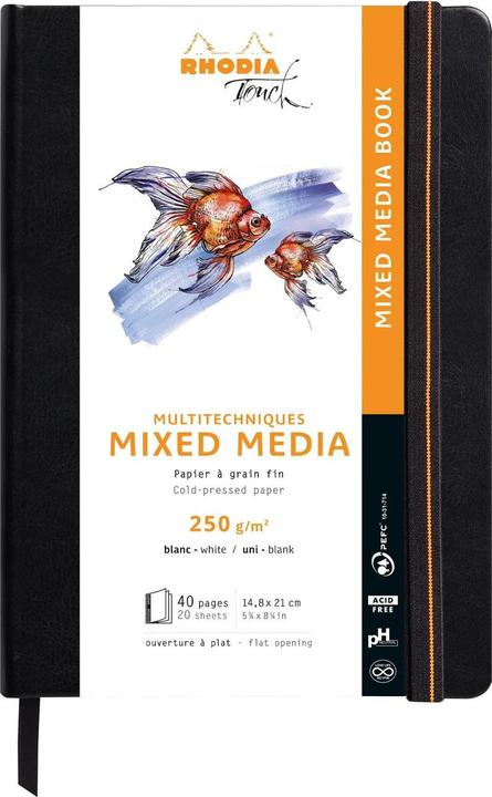 Image du produit Rhodia Touch Mixed Media Book, papier Paint'On extra-blanc 250g - A5 portrait, 40 pages - Noir (A5, Couverture rigide)