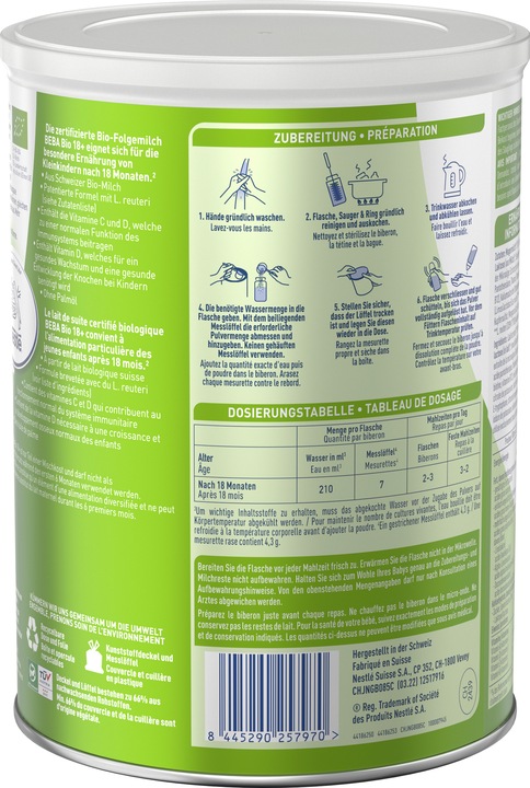 Nährwerte und Zutaten Beba Bio 18+ (800 g, ab 18 Monaten)