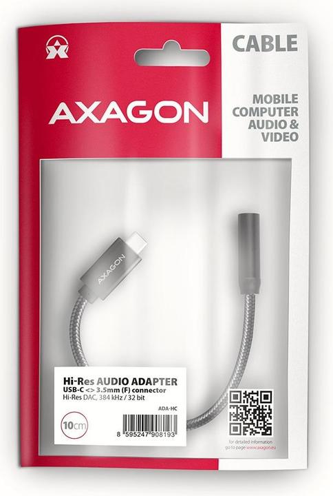 Image du produit Axagon ADA-HC Adaptateur audio Hi-Res USB-C - jack 3,5 mm, 32 bits, 384 kHz (USB-C)