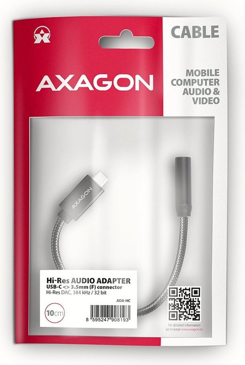 Immagine prodotto Axagon ADA-HC Adattatore audio Hi-Res USB-C - jack da 3,5 mm, 32 bit, 384 kHz (USB-C)