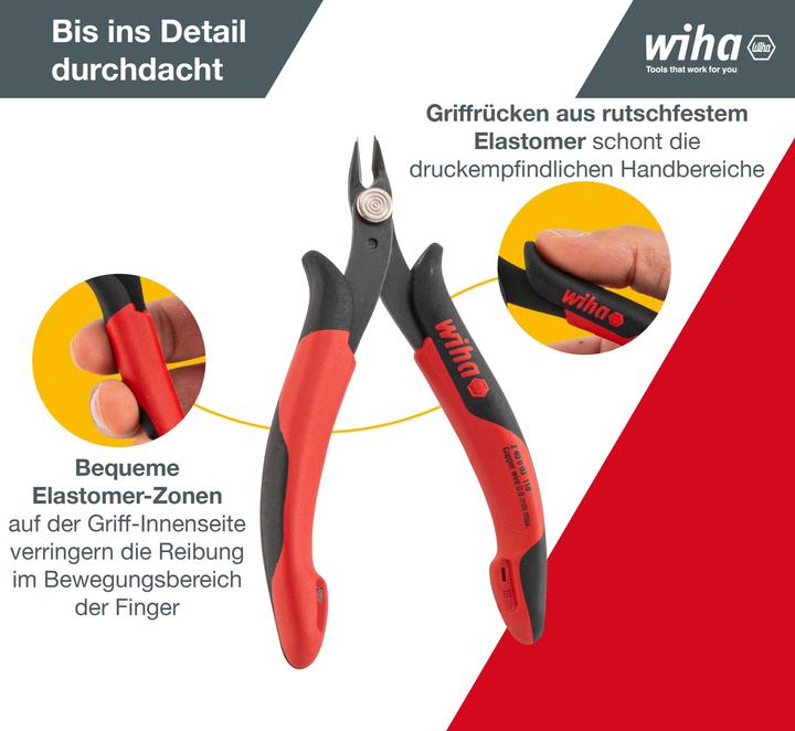 Image du produit Wiha Pince coupante diagonale Electronic Tête très étroite, pointue sans flanc (27388) 118 mm (128 mm)