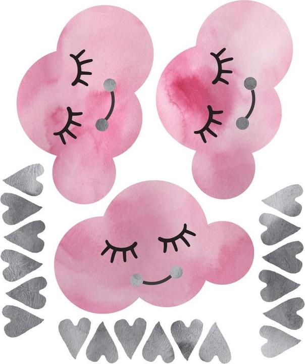 Trenddeko Watercolor Wolken & graue Herzen