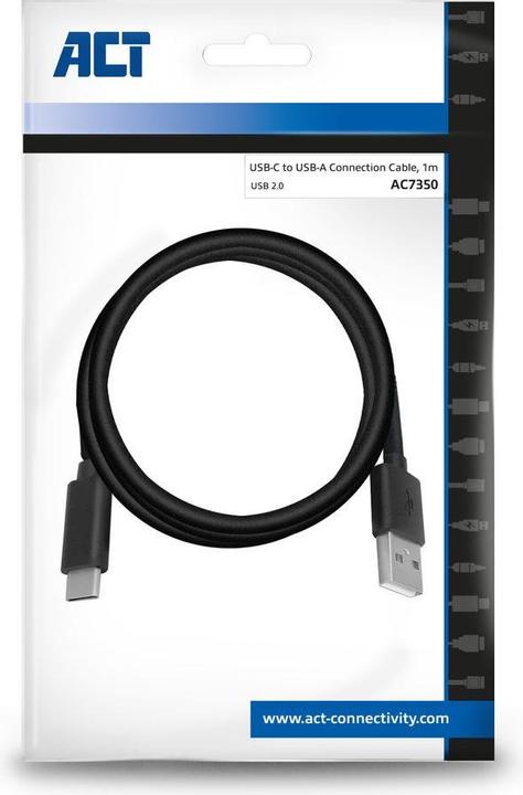 Immagine prodotto ACT Cavo di collegamento USB 2.0 C maschio - A maschio 1 metri, Zip Bag (1 m, USB 2.0, 15 W)