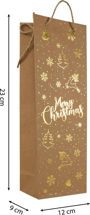 Produktbild Idena Flaschentasche Weihnachten Merry Christmas braun 12x9x36cm (Flaschentasche)