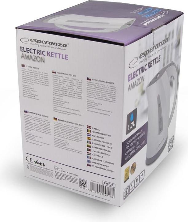 Image du produit Esperanza EKK022 electric kettle 1.7 L 2200 W Gray, White (1.70 l)