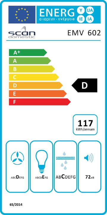 Label énergétique Scandomestic EMV 602 - Hotte murale - Largeur : 60 cm - Profondeur : 50 cm - Évacuation & Recyclage de l'air - (Hotte murale)