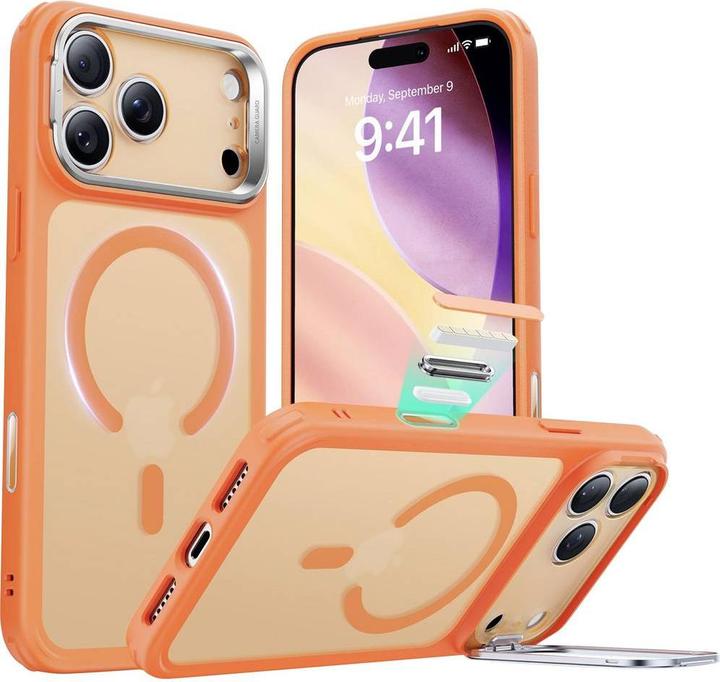 Actual product image ESR Classic Hybrid Magnetic Case (Camera Control, Stash Stand), for iPhone 17 Pro Max, Frosted Orange (Apple iPhone 17 Pro Max)