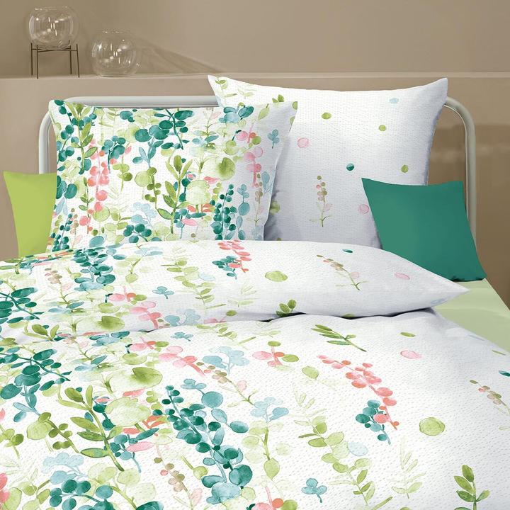 Image du produit Traumschlaf Parure de lit en seersucker Inaya vert (Set de linge de lit, 160x210 cm + 65x100 cm)