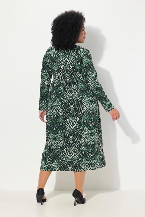 Image du produit Ulla Popken Robe en jersey motif peau de serpent, décolleté rond et manches longues, coupe évasée (62)