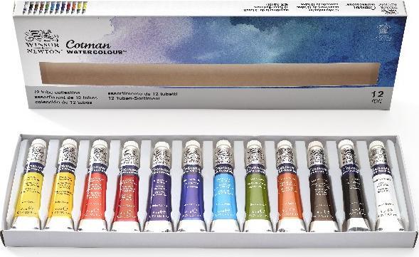 Produktbild Winsor & Newton Cotman Watercolors, 8 ml, Black, Blue, Green, Purple, Red, White, Yellow, 12 pc(s) (8 ml)