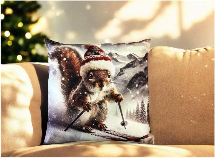 Produktbild Angela Bruderer Dekokissen «Eichhörnchen auf Skiern», 45 x45 cm (45 x 45 cm)