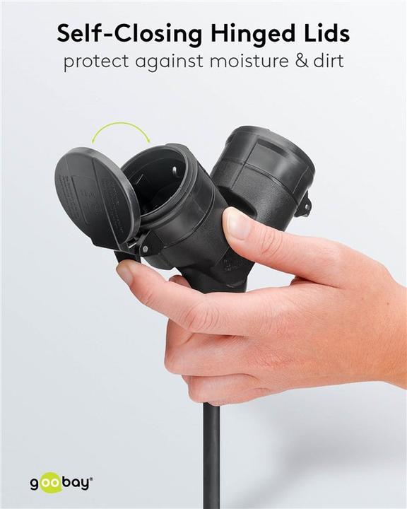 Produktbild Goobay Doppel-Verlängerungskabel Outdoor, 10 m, schwarz (10 m, CEE 7/3)