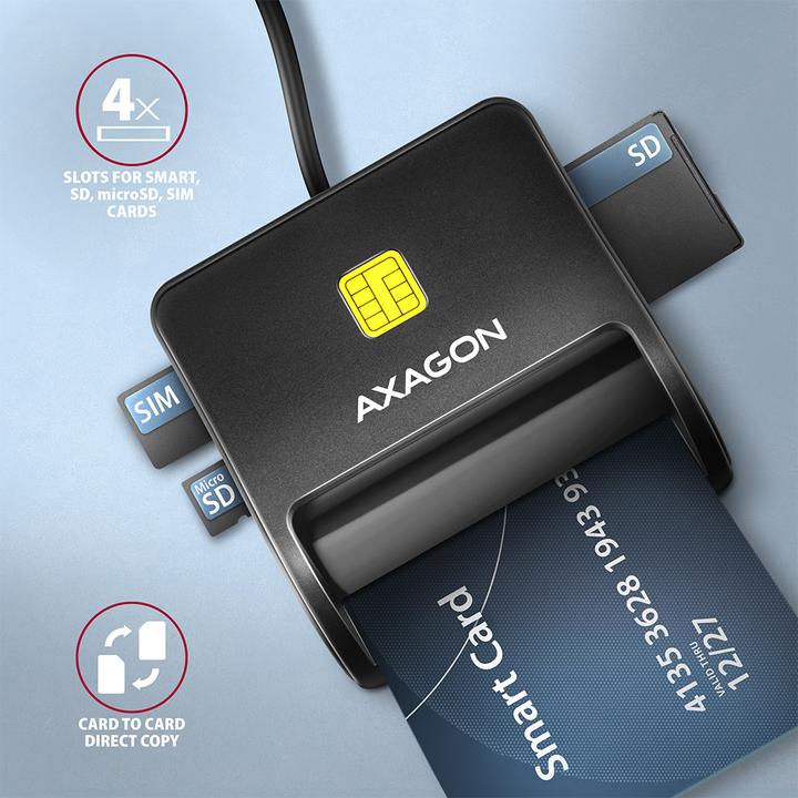 Produktbild Axagon CRE-SM3SD USB Smart Card & SD/microSD/SIM Card FlatReader