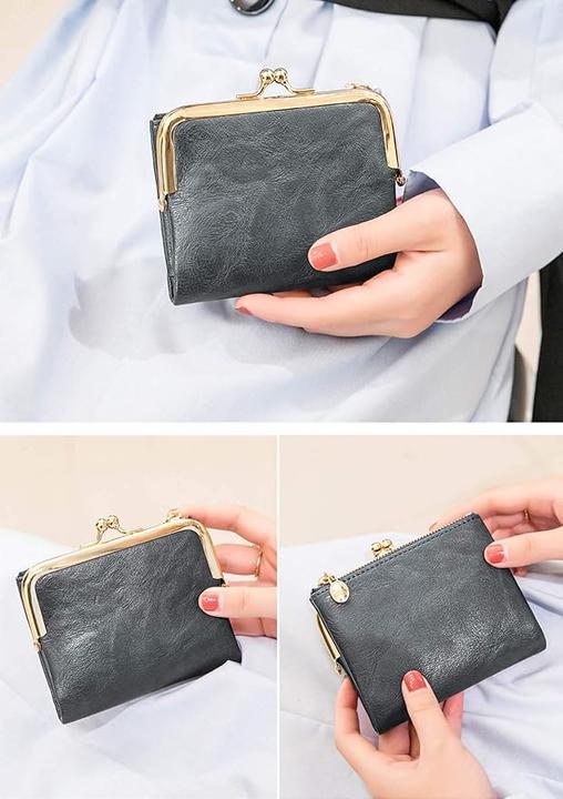 Actual product image Only-Bags.Store Solid colour versatile short wallet, Vintage Clutch Coin Purse Credit Card Holder with