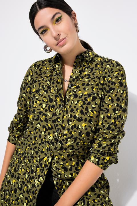 Actual product image Studio Untold Electric Leopard Print Long Sleeve Button Down Tunic Shirt (46, 48)
