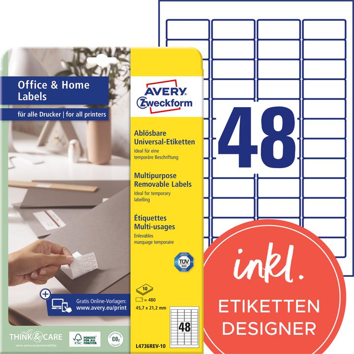 Produktbild Avery Etiketten, ablösbar, Home Office, Kleinpackung