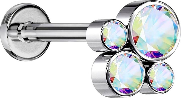 Immagine prodotto Star Piercing Micro Labret filo interno argento quattro cristalli multicolore (senza ottone, Titanio G23)