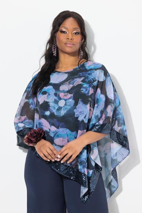 Produktbild Ulla Popken Bluse, Chiffon-Überwurf, U-Boot-Ausschnitt, 3/4-Arm (50, 52)