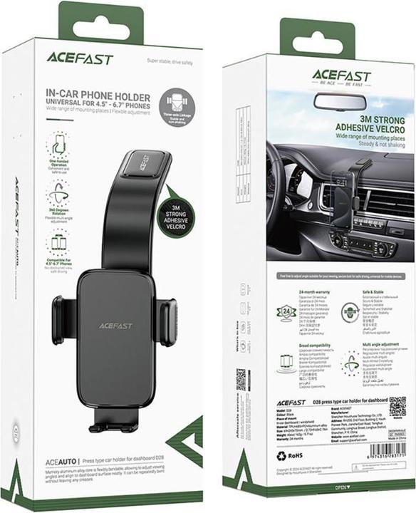 Immagine prodotto Acefast Supporto da cruscotto per auto D28 con braccio flessibile per telefono da 4,5-6,7" - nero