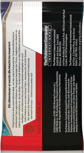 Valeurs nutritives et ingrédients Pokémon Stellar Crown (Allemand, Pack de boosters)