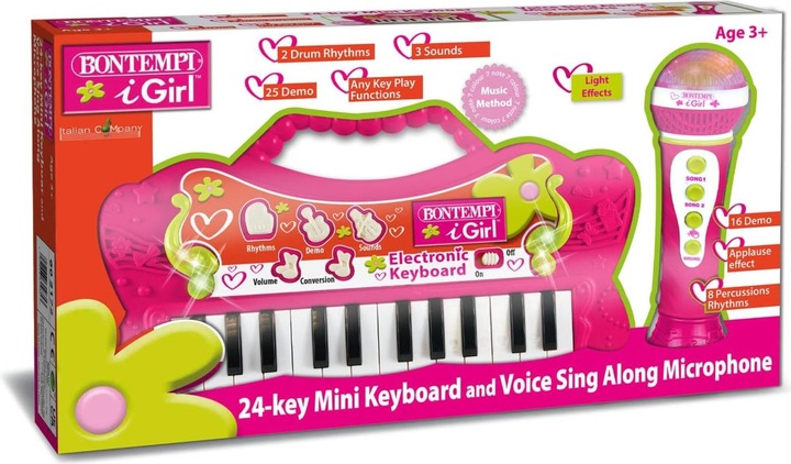 Immagine prodotto Bontempi Mini tastiera a farfalla con microfono per karaoke - Rosa