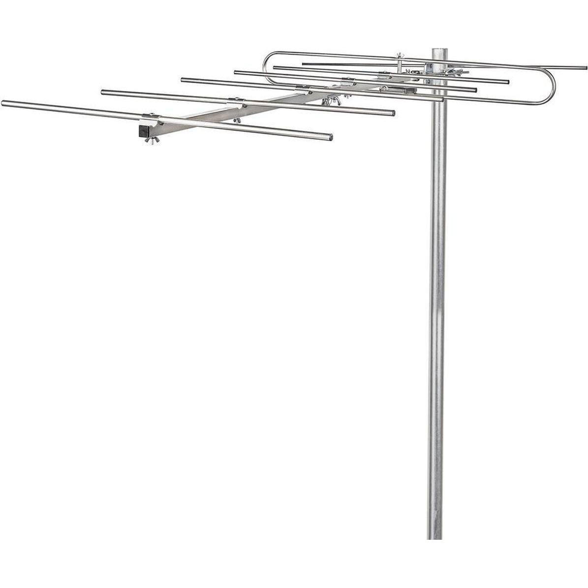 Nedis Antenna TV - Guadagno massimo 13dB - VHF: 174-230 MHz - Portata 50km - per uso esterno (Antenna, DVB-T / -T2), Parabola + Antenna, Argento