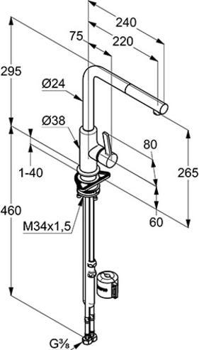 Image du produit Kludi L-INE S Mitigeur d'évier avec douchette extractible, noir mat