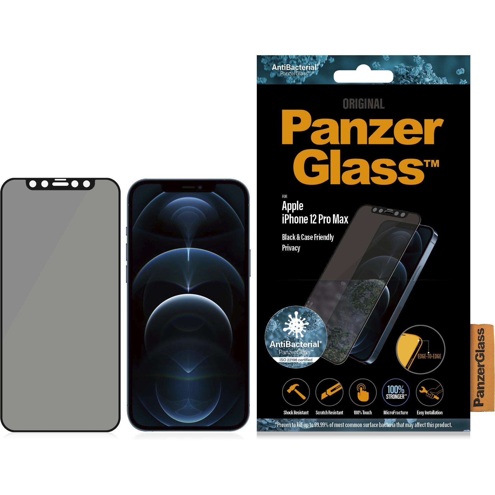 PanzerGlass Case Friendly Privacy (1 Stück, Apple iPhone 12 Pro Max), Smartphone Schutzfolie, Transparent