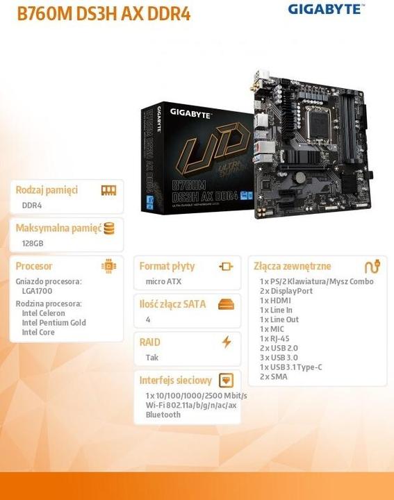 Actual product image Gigabyte B760M DS3H AX DDR4 (LGA 1700, Intel B760 Express, mATX)