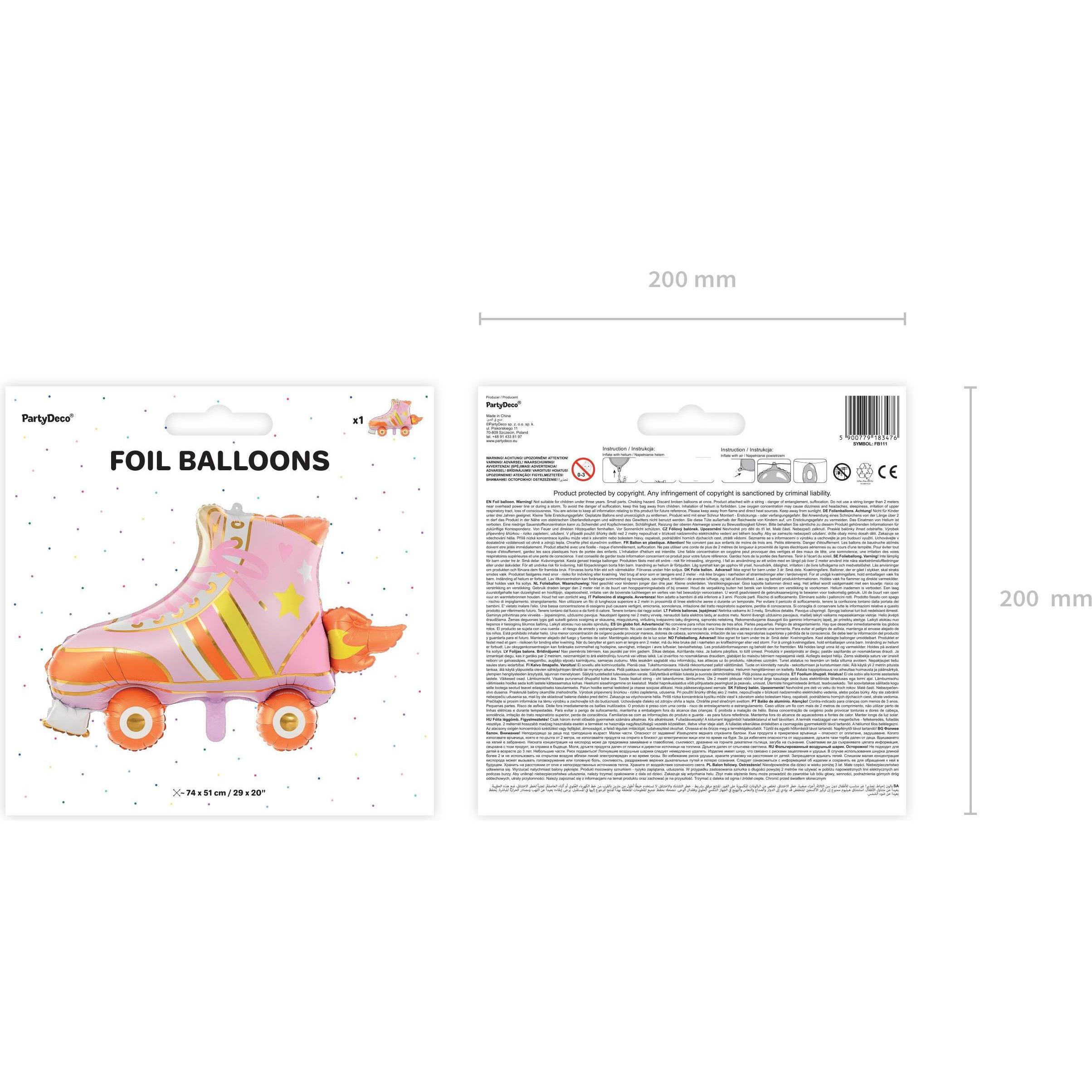 Thumbnail - Partydeco Folienballon Rollschuh 74 x 51 cm, Mehrfarbig