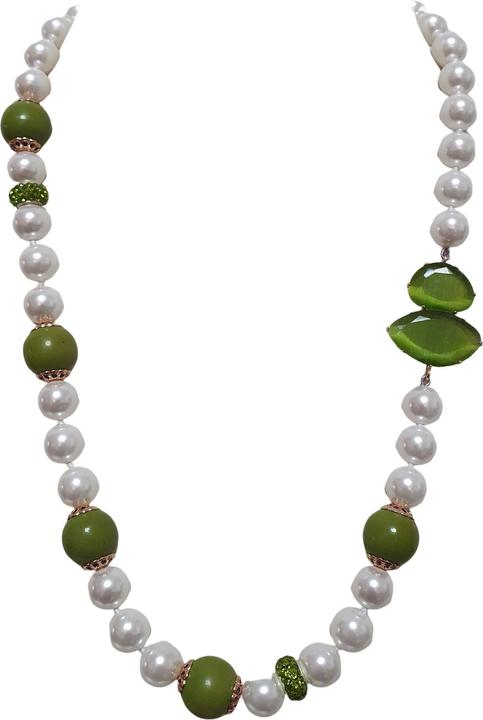 L'Officiel Collana perla a nodi con inserti verdi