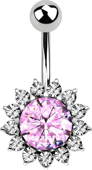 Immagine prodotto Star Piercing Banana in argento con sfera di cristallo tonda grande con bordo rosa (Ottone, Acciaio chirurgico 316L)