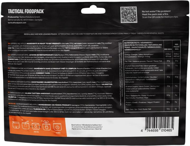 Image du produit Tactical Foodpack Oatmeal aux pommes (90 g)